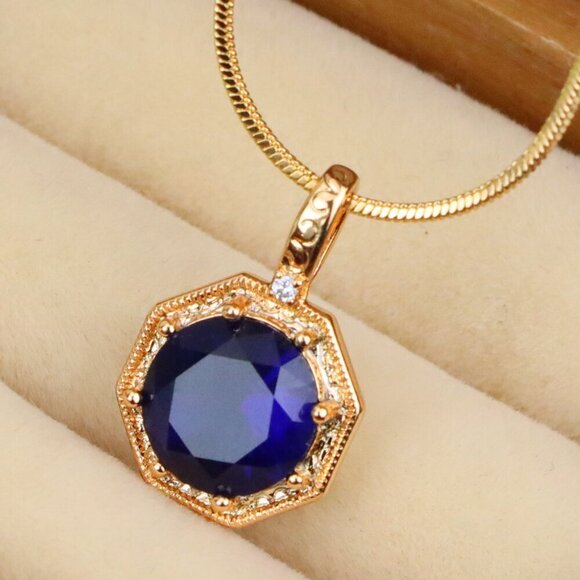 "Royal Purple Gemstone Pendant in Gold Octagon Frame, XPPT1390 - Picture 1 of 13